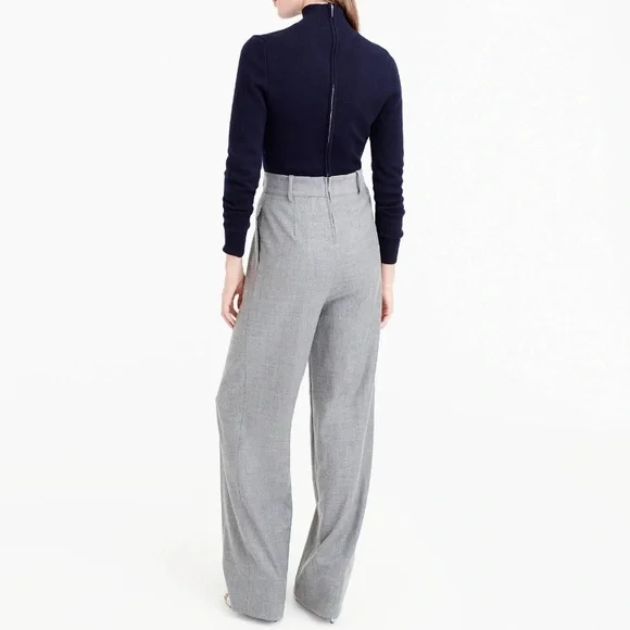 J Crew Collection Wool Mockneck Long Sleeve Trouser Jumpsuit Navy Gray Size 6 8 - Picture 2 of 13